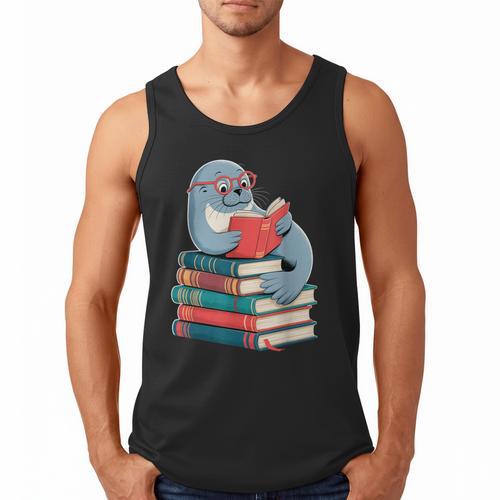 Cute Reading Seal On Books Book Lover Men Tank Top - Bookorys