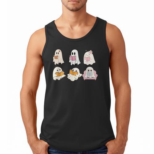 Cute Spooky Reading Book Halloween Fall Ghost Autumn Men Tank Top - Bookorys AU