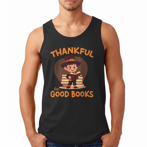 Cute Thanksgiving Teacher Librarian Thankful Reading Books Men Tank Top - Bookorys AU