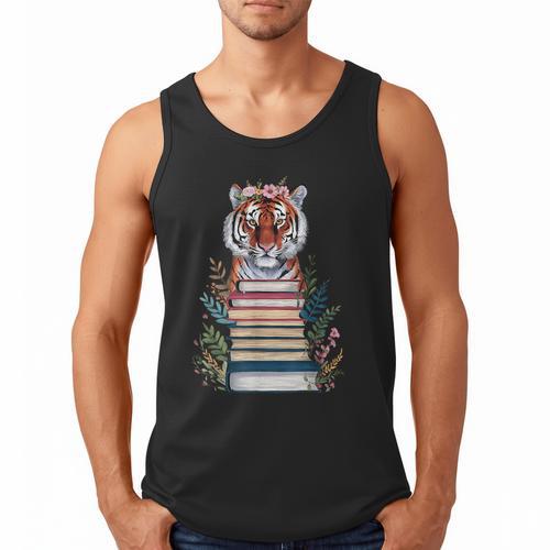 Cute Tiger With Book Floral Bookworm Librarian Book Lover Men Tank Top - Bookorys DE