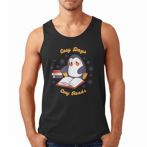 Cute Xmas Book Lover Penguin Reading Cosy Days Cosy Reads Men Tank Top - Bookorys UK