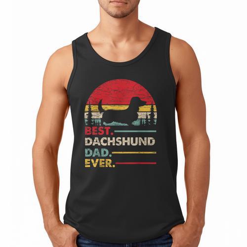 Dachshund Long Haired Best Dad Ever Dog Vintage Retro Men Tank Top - Father's Day Fun