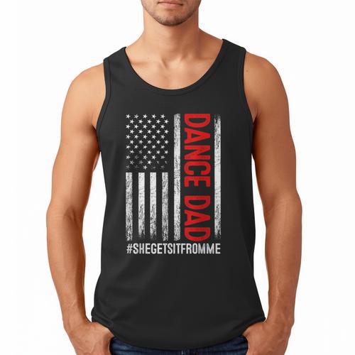 Dad Dance She Get It From Me Proud Dancer Dad USA Flag Men Men Tank Top - Father's Day Fun