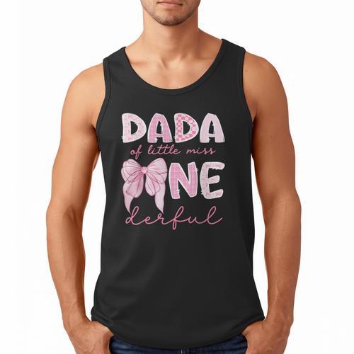 Dada Of Little Miss Onederful First Birthday Girl Bow Men Tank Top - Father's Day Fun