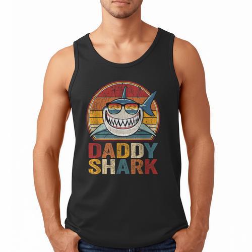 Daddy Shark Retro Shark Shirt Pajamas For Dad Dad Men Tank Top - Father's Day Fun