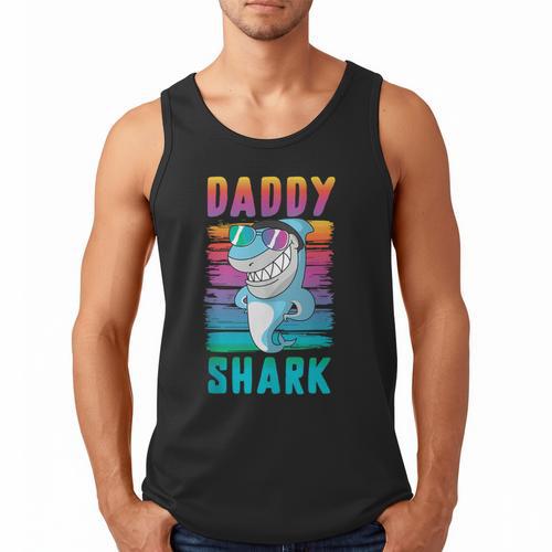 Daddy Shark Retro Vintage Dad Men Tank Top - Father's Day Fun