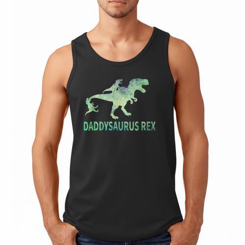 Daddysaurus T Rex Dinosaur Daddy Saurus Dad 2 Two Kids Dino Men Tank Top - Father's Day Fun