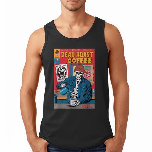 Dead Roast Coffee Comic Book Cover Style Skeleton Barista Men Tank Top - Bookorys AU