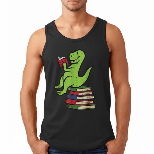Dino Reading Read Reading Librarian Book Men Boys Kids Men Tank Top - Bookorys