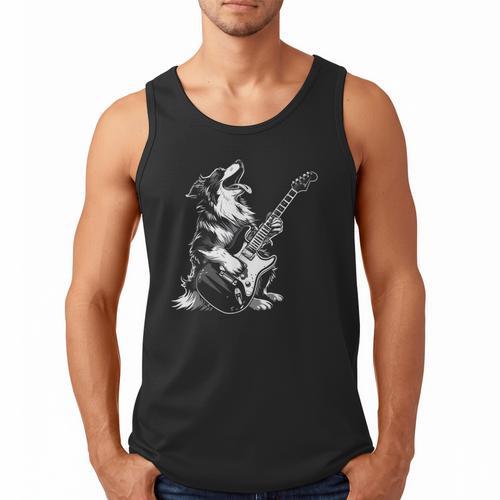 Dog Guitarist Guitar Australian Shepherd Dad Mom Men Tank Top - Father's Day Fun