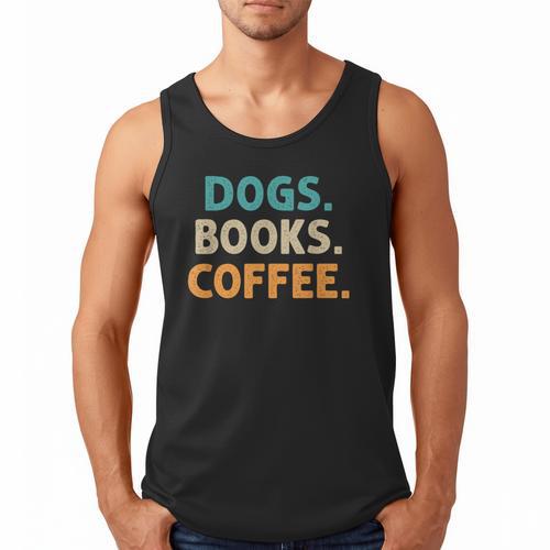 Dogs Books Coffee Book Lover Dogs Coffee Men Tank Top - Bookorys