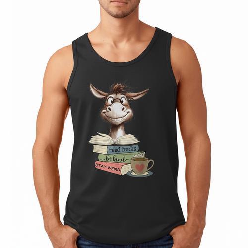 Donkey Reading Book Read Books Be Kind Stay Weird Librarian Men Tank Top - Bookorys