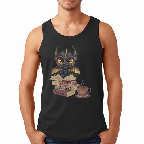Dragon Read Books Be Kind Stay Weird Book Lover Men Tank Top - Bookorys
