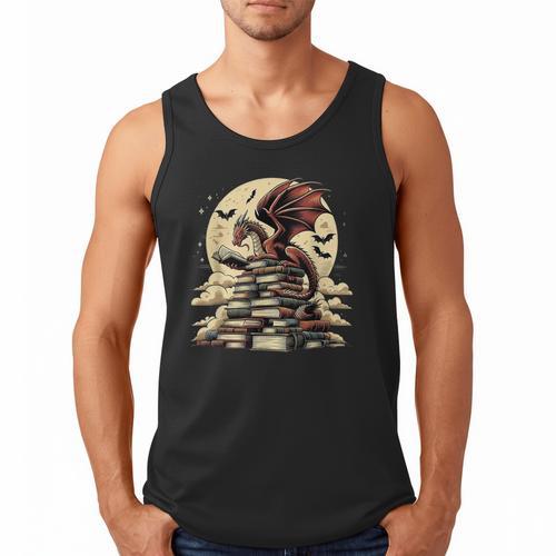Dragon Reading a Book Dragons And Books Lover Bookworm Men Tank Top - Bookorys DE