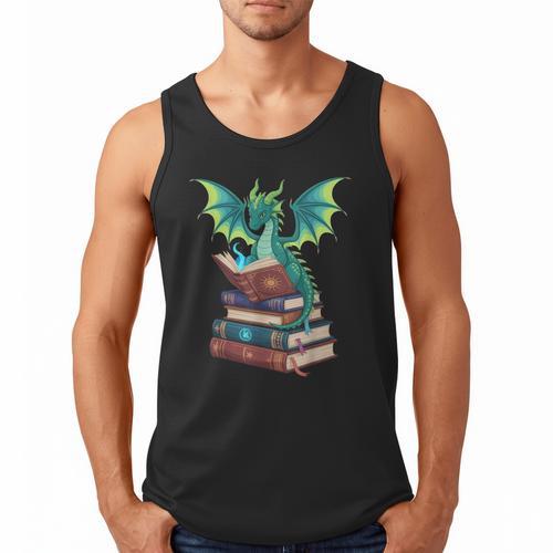 Dragon Reading Books Fantasy Lovers Mythical Creatures Men Tank Top - Bookorys AU