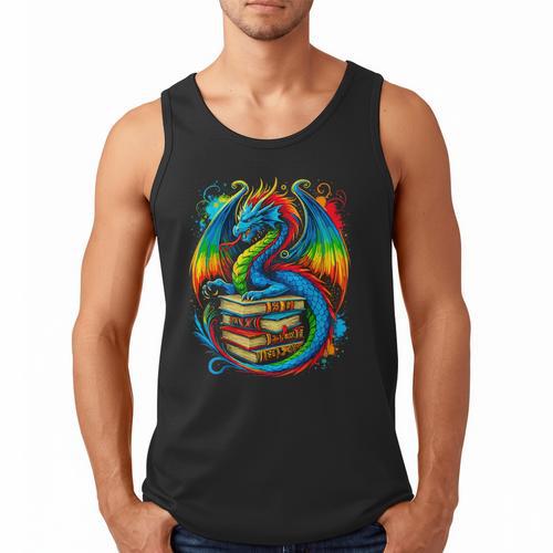 Dragon Reading Colorful Fantasy Book Lover Men Tank Top - Bookorys AU