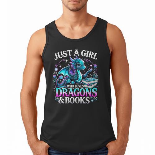 Dragon Reading Just A Girl Who Loves Dragons And Books Men Tank Top - Bookorys DE