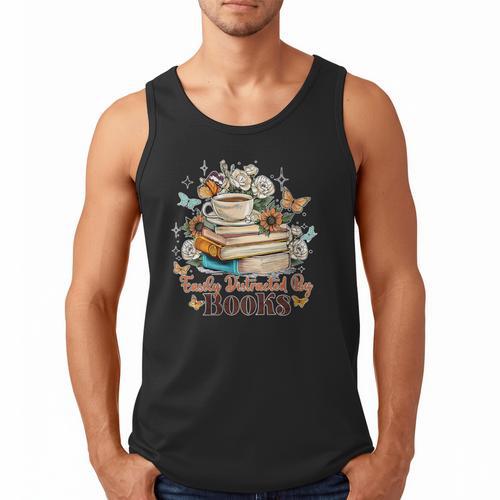 Easily Distracted By Books Book Wildflowers Book Lovers Men Tank Top - Bookorys