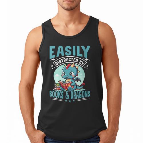 Easily Distracted By Books And Dragons Nerds Men Tank Top - Bookorys AU