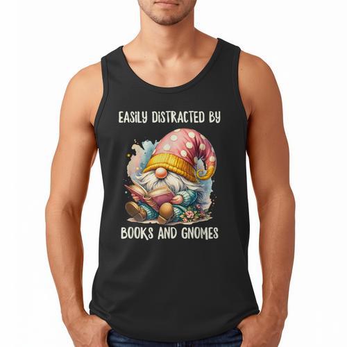 Easily Distracted By Books And Gnomes Book Reading Gnome Men Tank Top - Bookorys