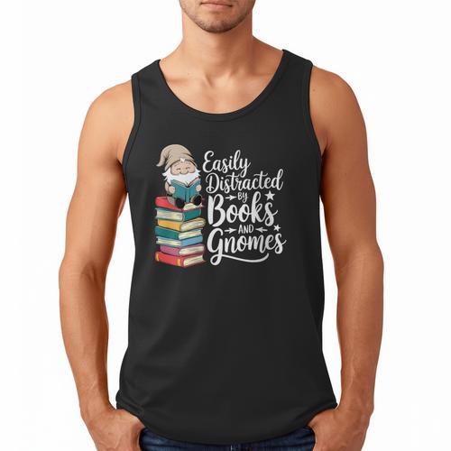 Easily Distracted By Books And Gnomes Men Tank Top - Bookorys