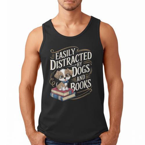 Easily Distracted By Dogs And Books Reader Animal Dog Men Tank Top - Bookorys CA