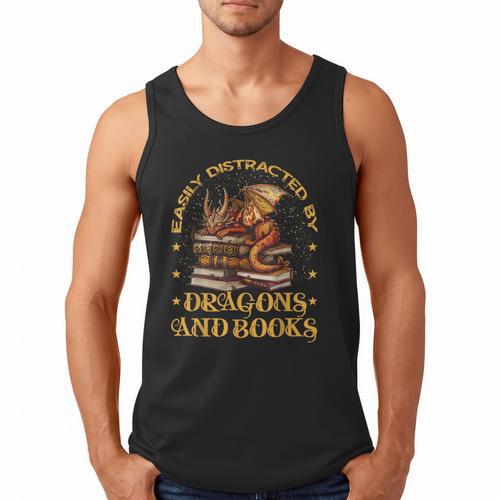 Easily Distracted By Dragons And Books Fantasy Book Lover Men Tank Top - Bookorys CA