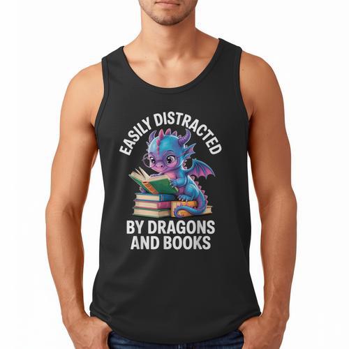 Easily Distracted By Dragons And Books Men Tank Top - Bookorys