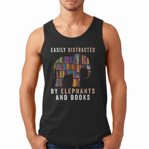 Easily Distracted By Elephants And Books Elephant Men Tank Top - Bookorys CA