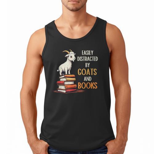 Easily Distracted By Goats And Books Goats And Book Reading Men Tank Top - Bookorys