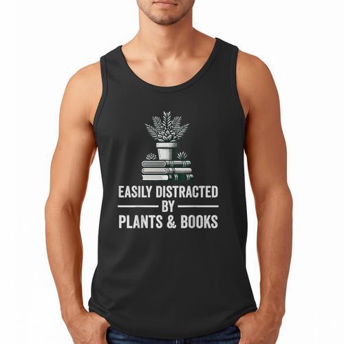 Easily Distracted By Plants & Books Plant Book Lover Men Tank Top - Bookorys