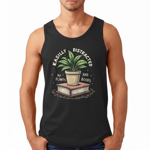 Easily Distracted By Plants And Books Men Tank Top - Bookorys
