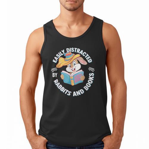 Easily Distracted By Rabbits And Books Reading Men Tank Top - Bookorys