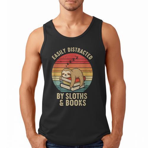 Easily Distracted By Sloths And Books Men Tank Top - Bookorys