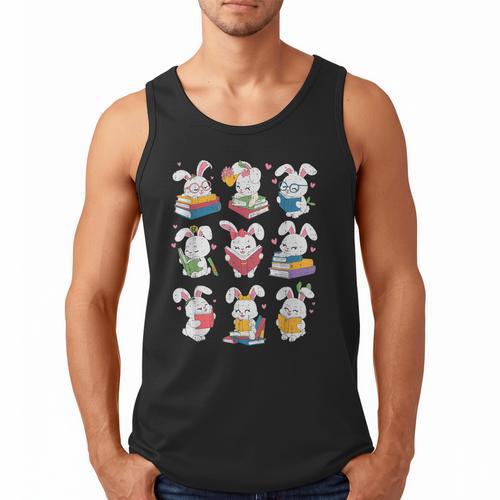 Easter Teacher Cute Bunny Reding Books Librarian Bookworm Men Tank Top - Bookorys