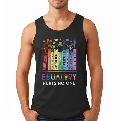 Equality Hurts No One Book Flower Rainbow Pride Month LGBTQ Men Tank Top - Bookorys