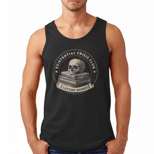 Existential Crisis Club Lifetime Member Skull And Books Men Tank Top - Bookorys