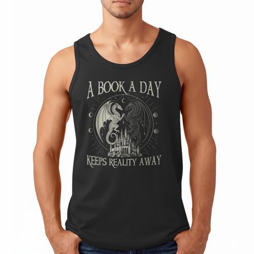 Fantasy Book Club Dragon Reader Book A Day Keep Reality Away Men Tank Top - Bookorys CA