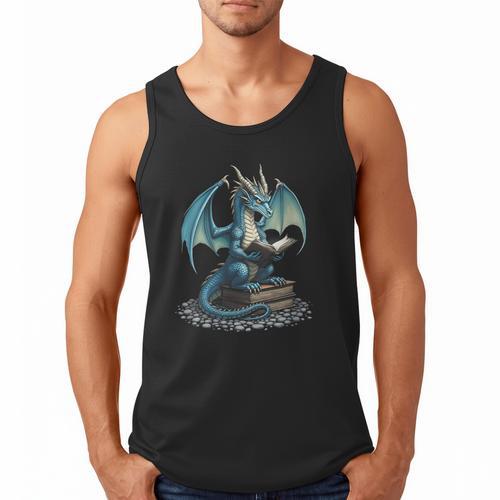 Fantasy Dragon Reading Magical Book Lover Halloween Vibes Men Tank Top - Bookorys