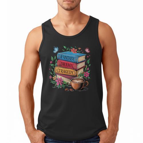 Fantasy Drama Tragedy Books Subtle Reader Librarian Flower Men Tank Top - Bookorys