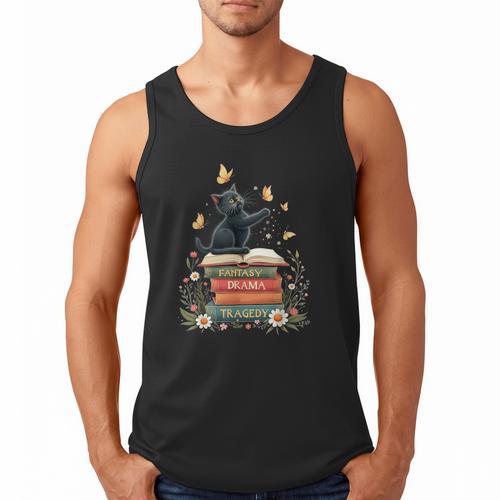 Fantasy Drama Tragedy Reading Lover Book Cat Humor Men Tank Top - Bookorys