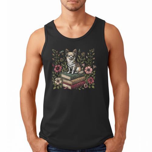 Floral Cottagecore Chihuahua Pet Dog Flower Book Reader Men Tank Top - Bookorys