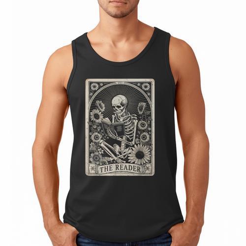 Floral The Reader Tarot Card Skeleton Reading Book Men Tank Top - Bookorys DE