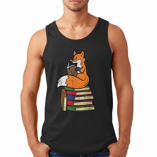 Fox Books Read Reading Librarian America Men Women Kids Men Tank Top - Bookorys
