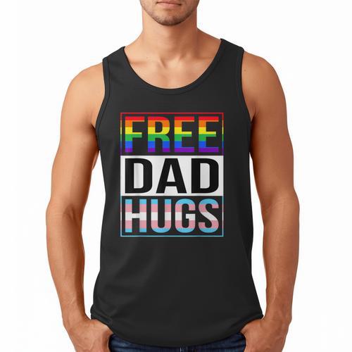 Free Dad Hugs LGBT Gay Pride Month Transgender Rainbow Flag Men Tank Top - Father's Day Fun