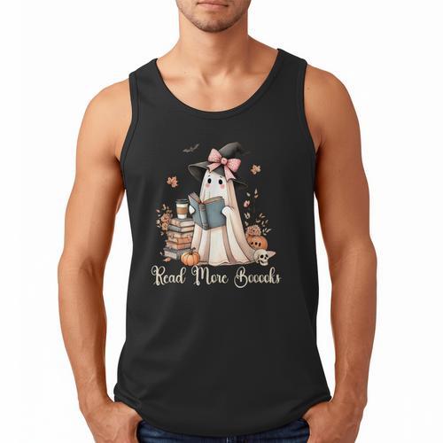 Ghost Reading Book Coquette Bow Halloween Girl Kid Teacher Men Tank Top - Bookorys