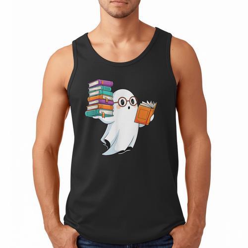 Ghost Reading Books Halloween Library Men Tank Top - Bookorys CA
