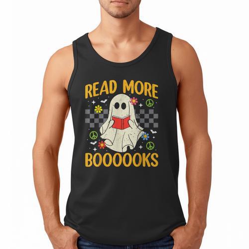 Ghost Reading Books Teacher Student Halloween Read More Book Men Tank Top - Bookorys