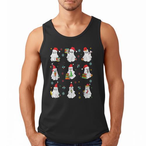 Ghosts Wearing Santa Hats Reading Books Christmas Book Lover Men Tank Top - Bookorys