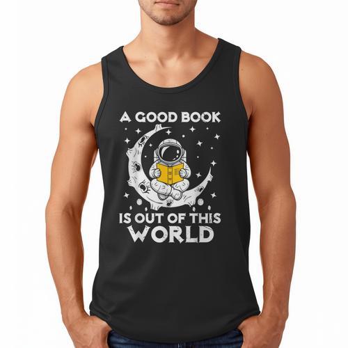 Good Book Is Out Of This World Astronaut Moon Space Reading Men Tank Top - Bookorys
